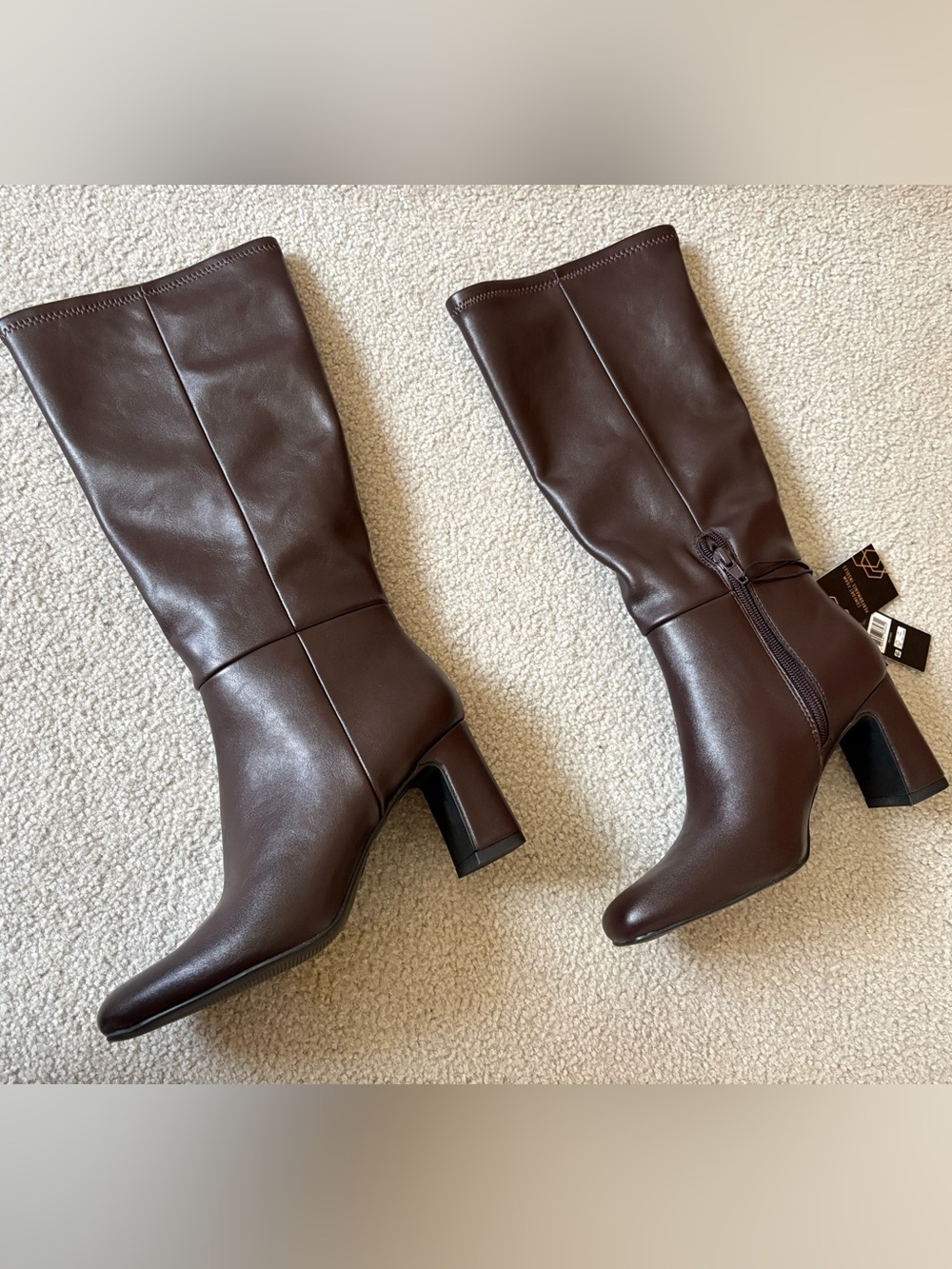 Knee-High Brown Leather Block Heel Boots